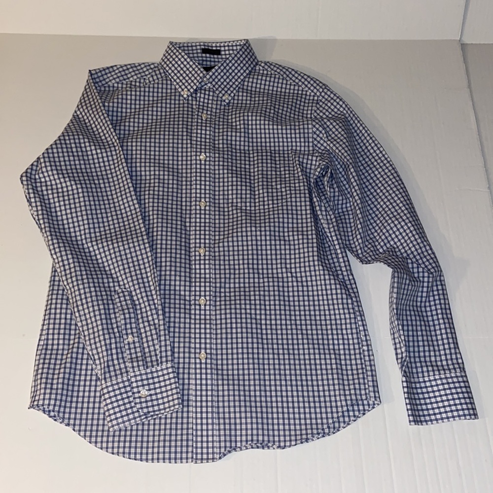 J. Crew Men’s Blue And White Plaid Long Sleeve Button Down Medium Shirt
